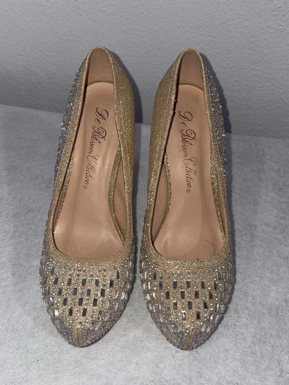 Gold Crystal Platform High Heels - Women's Shoes